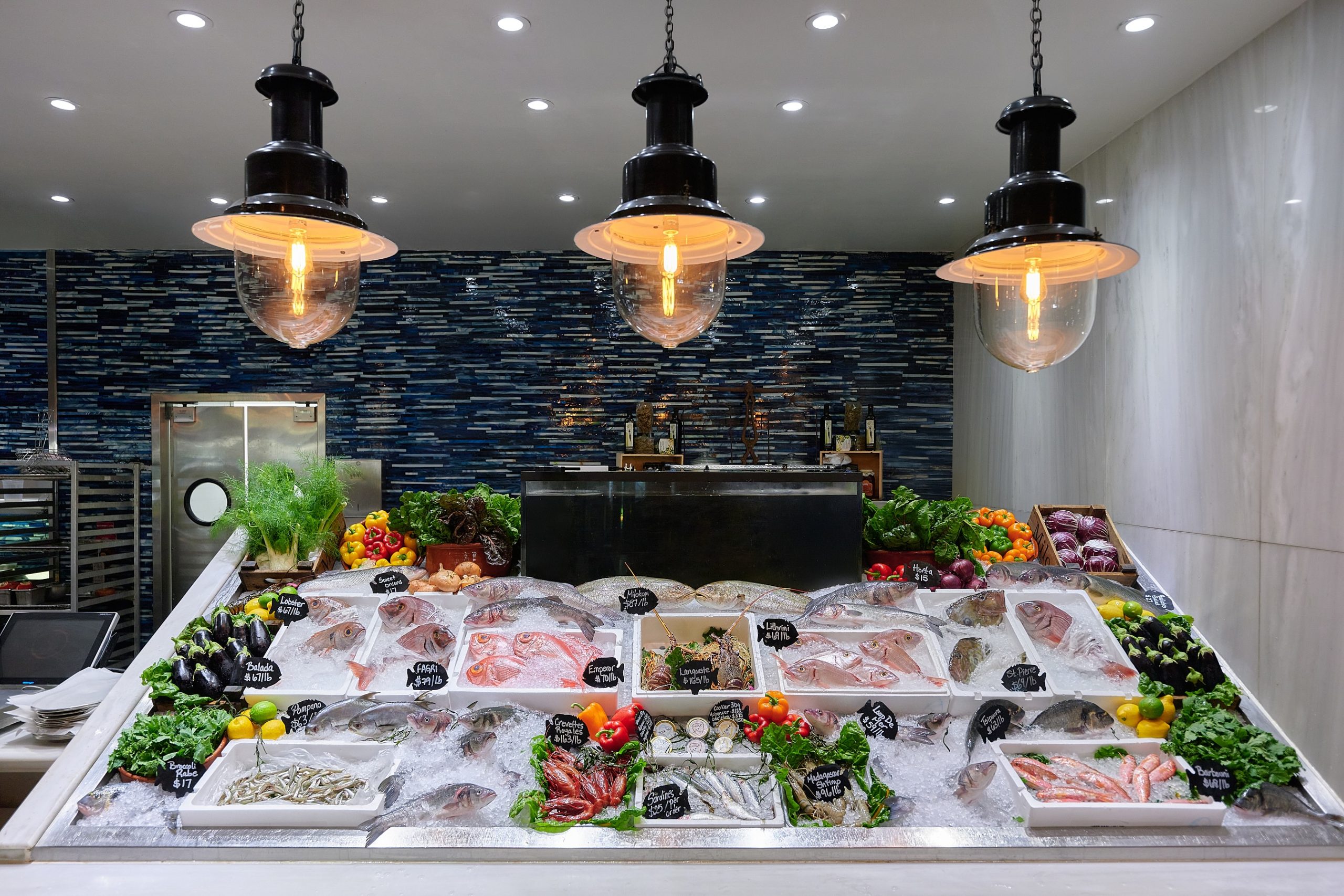 seafood market displaying freshly caught selections