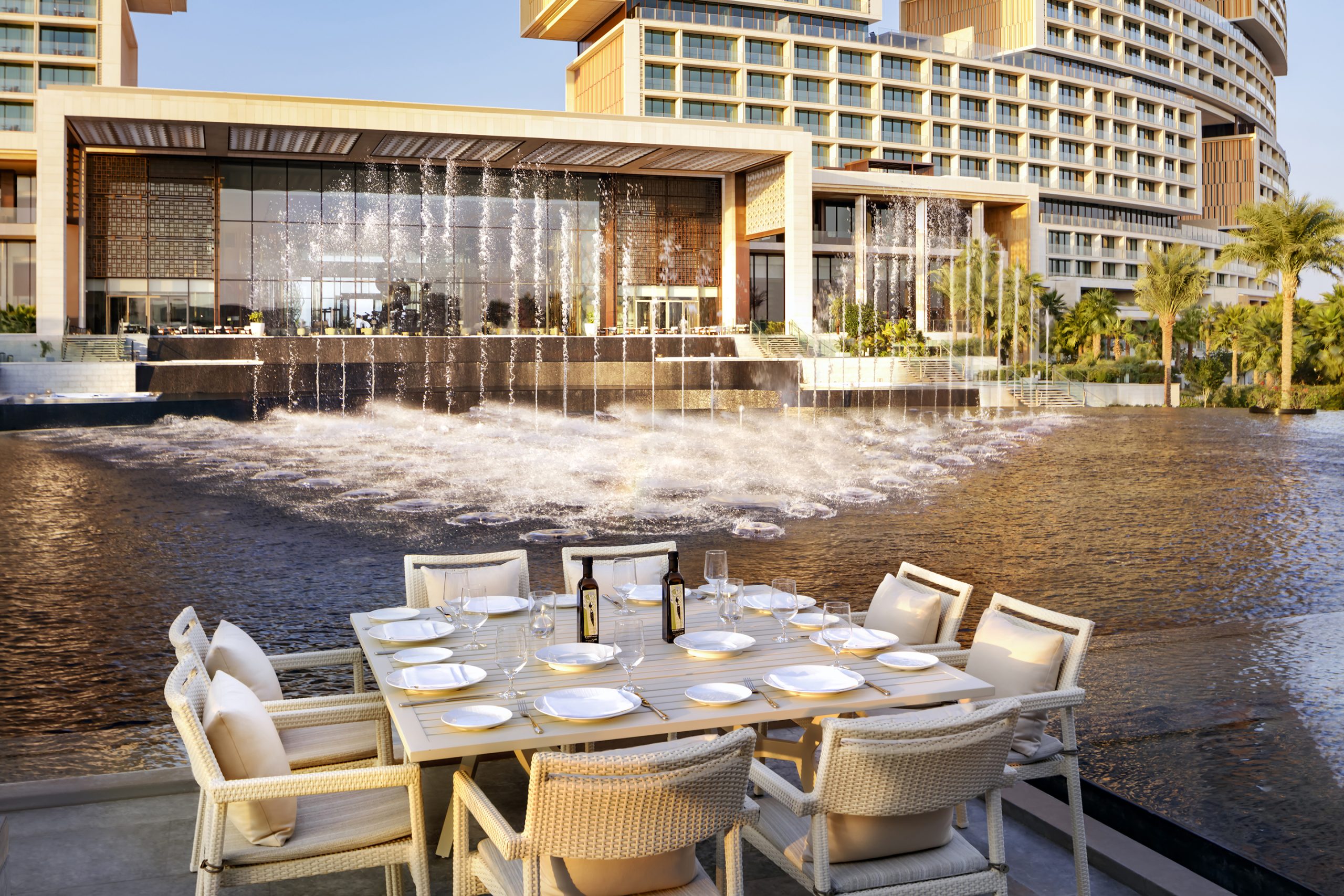 estiatorio Milos Dubai dining in front of fountains